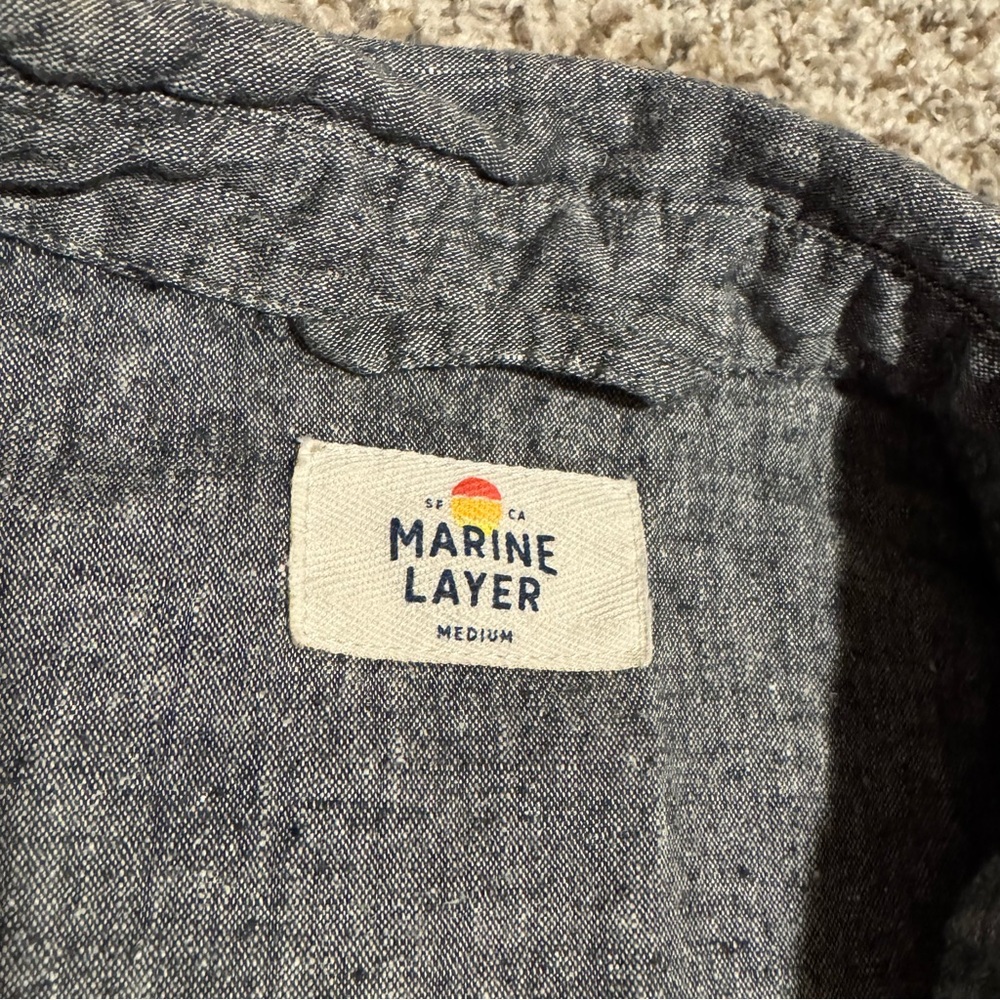 Marine Layer Hemp Blend Lightweight Button-Up Shirt Grey - M - Picture 2 of 6